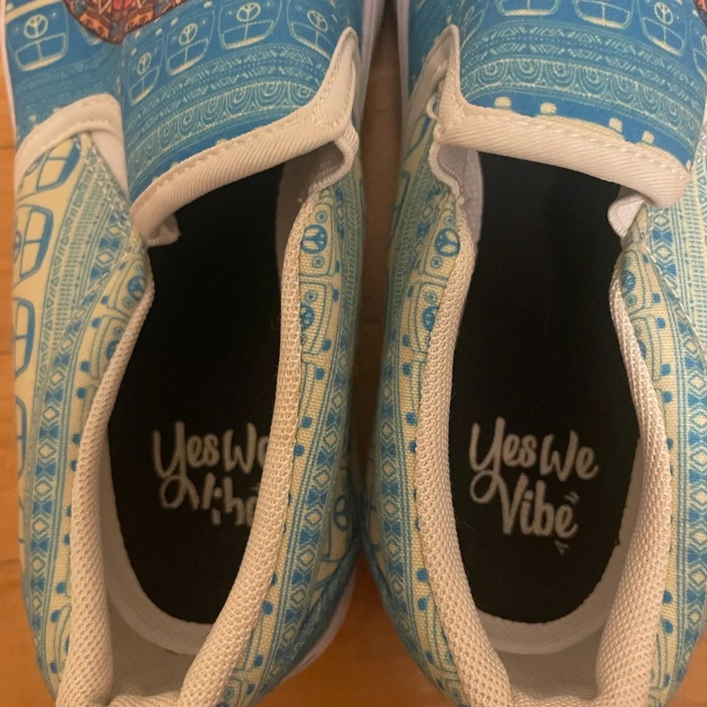 Yes We Vibe Turquoise Peace Sign & V Peace Slip-On Sneakers